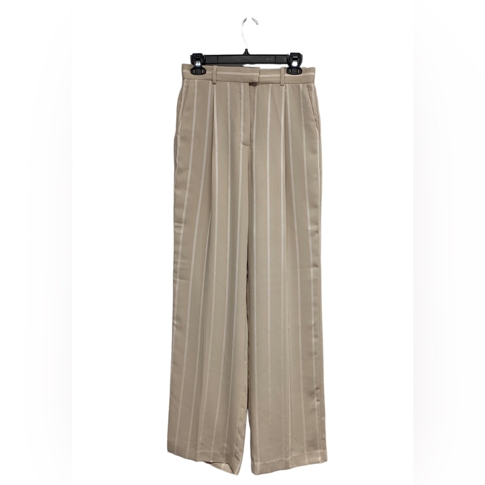 Aritzia Babaton Beige with White Stripe Trouser Wide Leg Pant Size 10